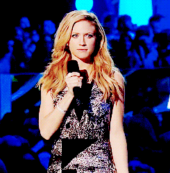 brittany-snow: Brittany Snow missing her cue, but making up for it with her cuteness.
