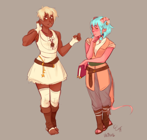 an assortment of dnd drawings, featuring my friend’s PC, Iremia, and my PCs Piper and Rikku