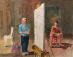 huariqueje: Artist and model resting   -    Paul Wonner , c. 2001  American, 1920-2008  Acrylic and pencil    