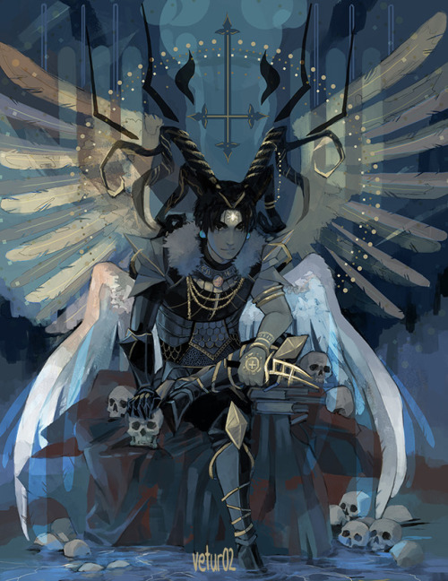 Finally posting my drawing for the kurokura zine!Kuroro/Chrollo as Lucifer, a matching piece with @e