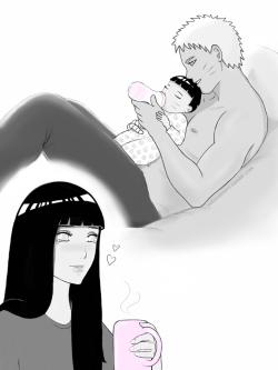 velvetdesert:  NaruHina   How to get Hinata instantly emotional: Let her walk in the room where her husband is bottle feeding their newborn daughter.  Hope you like it