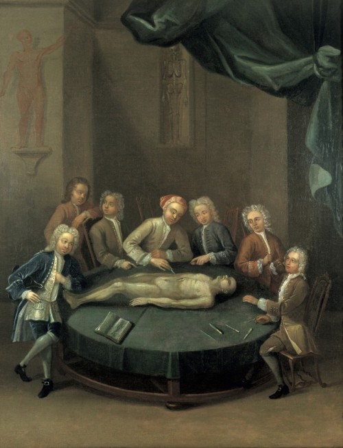 achasma:William Cheselden giving an anatomical demonstration to six spectators in the anatomy-theatr