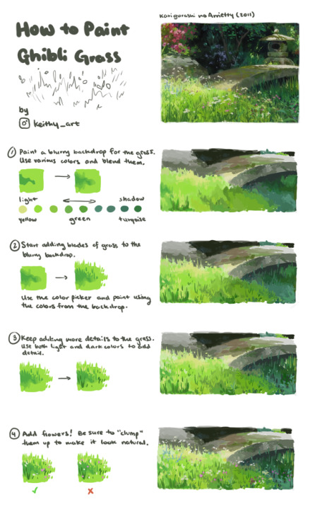 keithyart:Little tutorial on how to paint Ghibli style grass