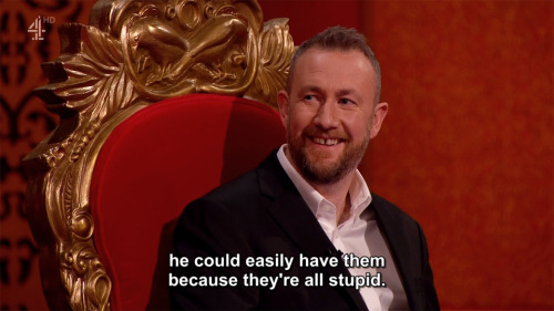 [ID: Four screencaps from Taskmaster. Greg Davies says, “And next to me, a man who once told me that