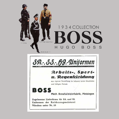 songsofwolves:  HISTORY MEME : (5/8) objects - German WWII S.S. Uniforms by Hugo Boss Hugo Boss founded the company in 1923. The head office is still in Stuttgart, Germany. He went bust in 1930 but in an agreement with his creditors he was able to keep