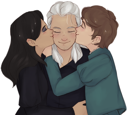 kenndont-art:geralt gets kiss kiss from both of them. 