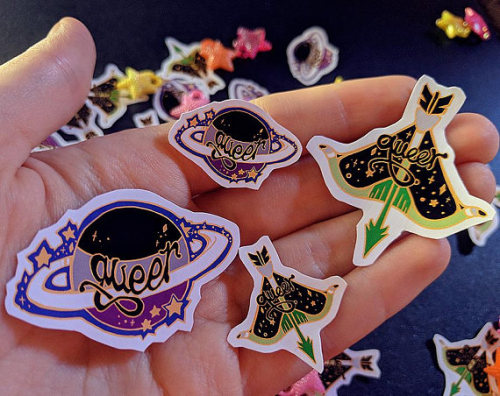 snootyfoxfashion:Queer Asexual Ace Space/Aromantic Aro Arrow Stickers from BerryArtisticShopasexual 