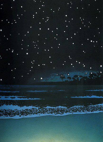 having-it-all:  Kawase Hasui (1883-1957) Night Sea, woodblock print (1930)  