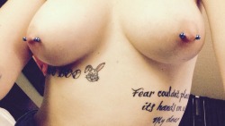 beautifulxcxbreakdown:  Babe got me new nipple rings today! gender0utlaw 