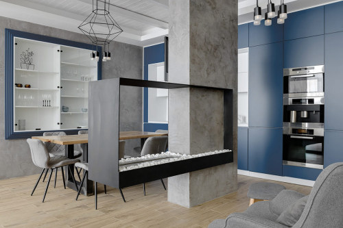 Cool & Clear Interiors With Blue Accents And Glass Walls