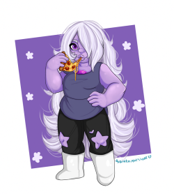 saintnightshade:  I don’t feel like finishing this, but I like the way certain things turned out anyway… Like that pizza. Amethyst is my favorite gem~