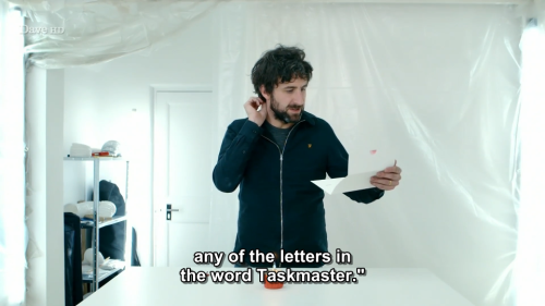 taskmastercaps:[ID: Nine screencaps from Taskmaster. Mark Watson reads out a task that says, “Also, 