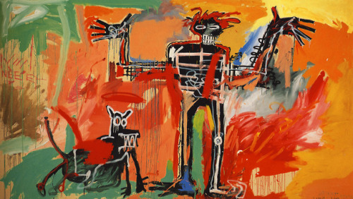 artist-basquiat: Boy and dog in a Johnnypump, Jean-Michel BasquiatMedium: acrylic,crayon,spraypaint,