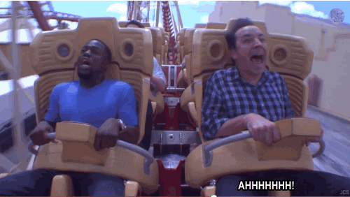 fallontonight:sarahbeth6bee:This pretty much says it all. Kevin Hart takes his fear of roller c