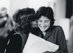 adele-haenel:Chantal Akerman with assistant director Marilyn Watelet after the US debut of Jeanne Dielman, 23, quai du Commerce, 1080 Bruxelles, 1975. Photo by Babette Mangolte.