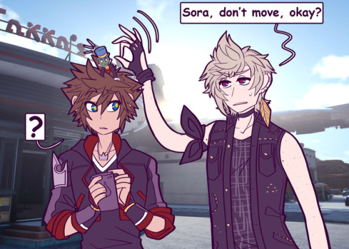 destiny-islanders:    I mean… We don’t ever see Sora, Donald, or Goofy introduce Jiminy to anyone on the worlds they travel to… So this could happen.  Tbh once Sora gets over how upset he is that Prompto obliterated Jiminy, he should be genuinely