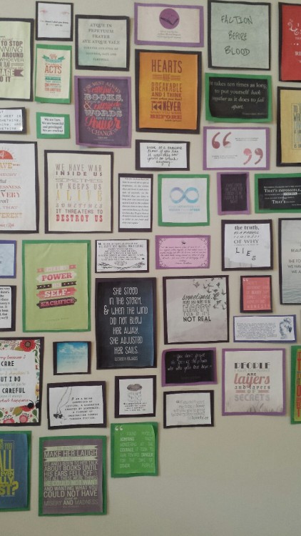 storyofmybooklife:  We live and breathe words. My room wall, a collage of quotes.