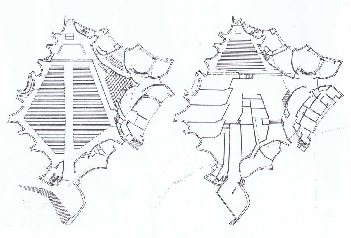 subtilitas:  Sketch and floorplans of Reima &amp; Raili Pietilä’s Kaleva Church