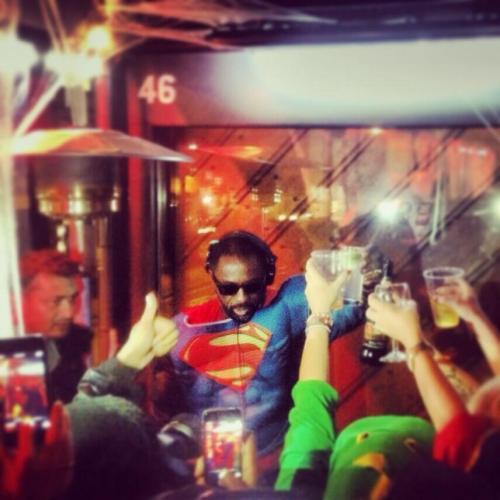 allthingsidriselba: Idris Elba a/k/a Superman.  Happy Halloween! DJ at Boxpark Shoreditch - Eas
