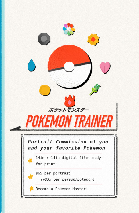 jameslovespokemon: Become a Pokémon Trainer!  Commissions are open to have your portrait