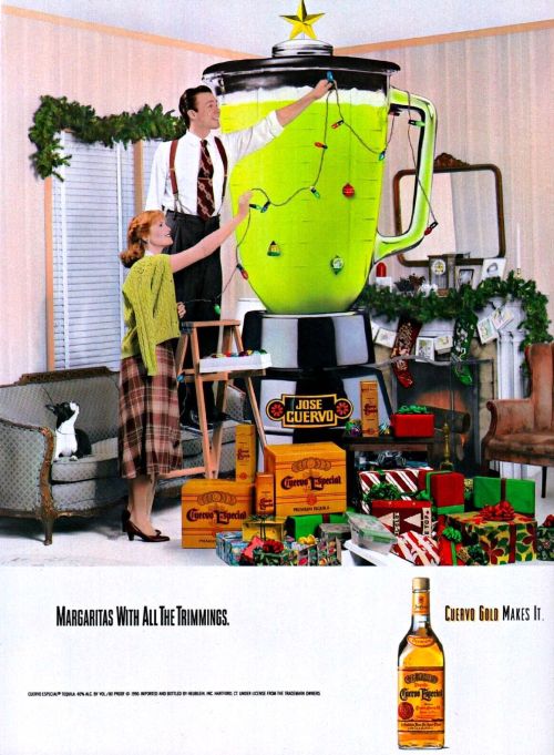 Heublein Inc, 1990 #Cuervo#ad#1990#Christmas#tequila#advertisement#Gold#margarita#tree#advertising#retro#alcohol#margaritas