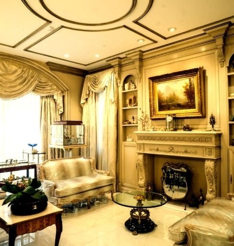 Orange County Living RoomExample Of A Mid-sized Ornate Formal And Enclosed Porcelain Tile Living Room