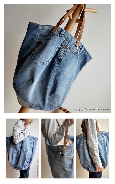 DIY Jean Bag Tutorial from Between the LinesI see lots of recycled jean DIYs, but this is one of my 