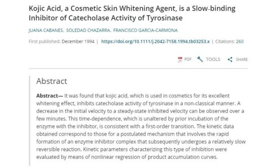 As per journal published by JUANA CABANES et.al @Dec, 1994. It found Kojic acid shows excellent whit