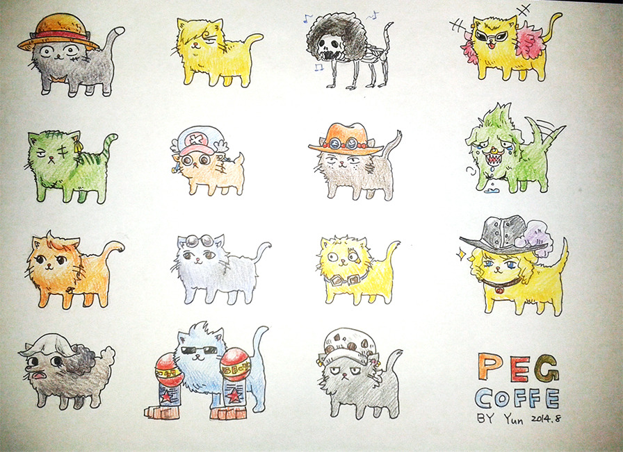 yun-zl:  one piece cats I made this for master of one piece coffee shop He loves