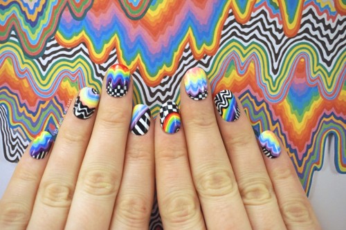 Nails inspired by Jen Stark muralhttp://www.10blankcanvases.com/2015/12/jen-stark-drippy-rainbow.htm