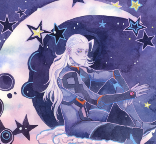 bluealaris:Prince Lotor reclining on a fractured moon. A companion piece to Princess Allura. A sad a