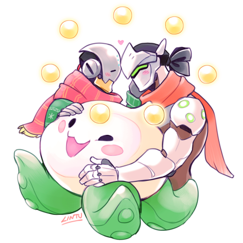 lintufriikki:Day 6: Christmas / Winter HolidaysZenyatta likes Pachimari plushies and Genji got him t