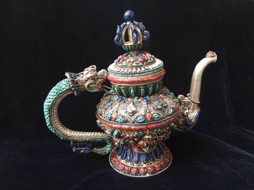 Masterpiece Nepali Silver Dragon Teapot with Gem Inlay For more details, or to purchase, visit: http