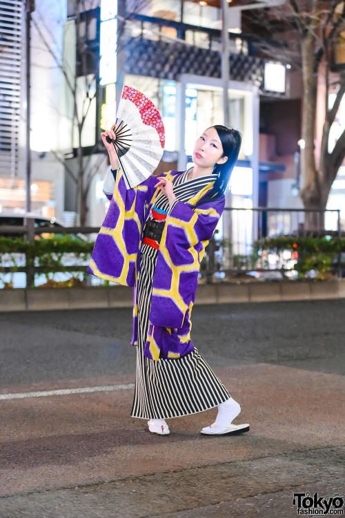 Maho and Tomomitsu - both traditional Japanese performance artists - on the street in Harajuku weari