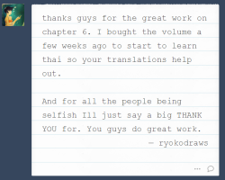 Aww&hellip; Thank you ryokodraws for supporting Ratana!Our translation isn&rsquo;t perfect but we’re trying to do our best. We didn&rsquo;t expect that it could help with such amazing thing like learning Thai! Best luck with this!I can also say something