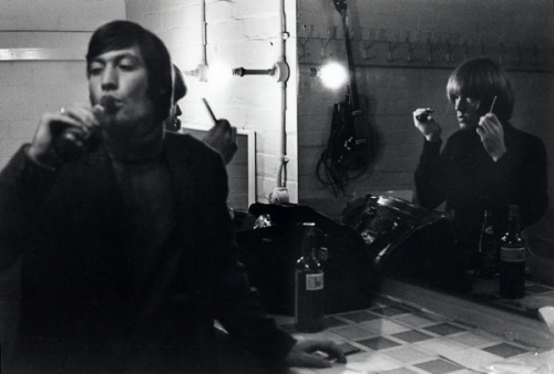 the60sbazaar:  Charlie Watts and Brian Jones getting ready for a show  