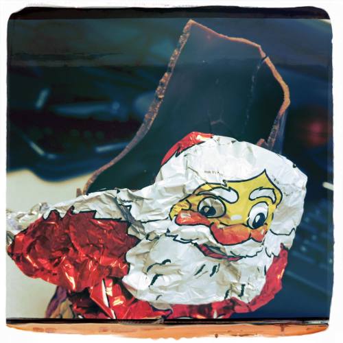 pepalfreyman:This chocolate Santa is an apt metaphor for my life at the moment:Shiny and cheerful on