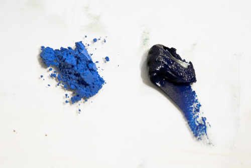 leviathanrose: Today I had the pleasure of making genuine ultramarine blue oil paint. The pigment, p