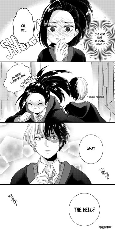 giannamalfoy:A short BNHA manga in Hogwarts setting. Momo is a ravenclaw and Shoto is a gryffindor