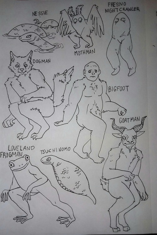 friendlyhologram:Drew some of my favorite cryptids at dinner today
