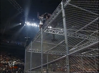 lrwwfattitudera:  Iconic moment: Mick Foley flies from the top of the ‘Hell in