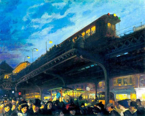 the1920sinpictures:  1912 “Six O’Clock, Winter” by John Sloan, featuring New York’s Third Avenue Elevated Train and station. From New York City History and Memories, FB.