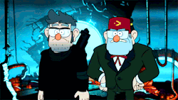 whengravityfallsdown:  LooklooK AT THESE NERDSFresh out of the portal and they’re already copying each other like a well placed mirror. This two are the Fred and George of Gravity Falls. I’m serious. They probably did stupid shit like this all the