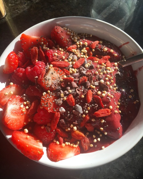 vegan-studies: breakfast in the afternoon is my jam  raspberry, mango & acai banana nice cream t