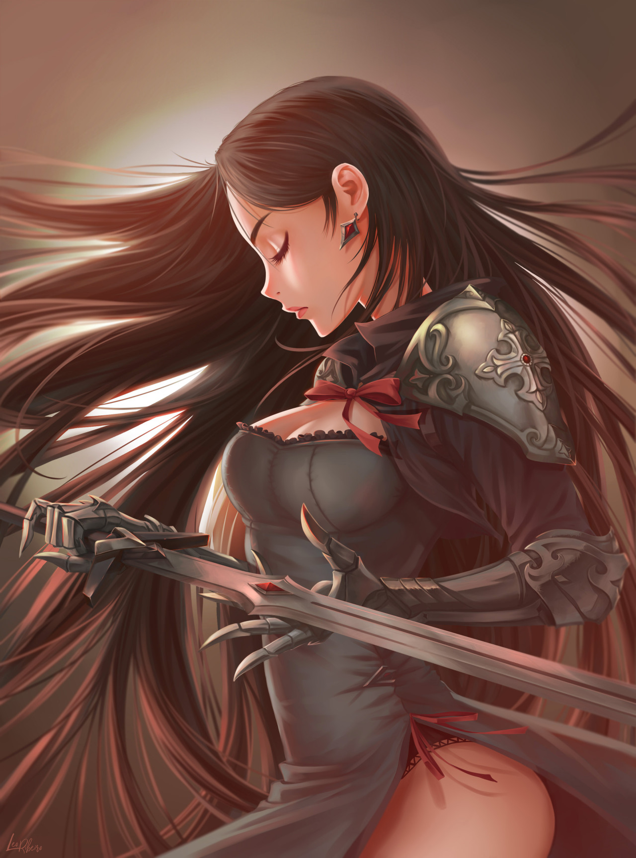 HD wallpaper Anime warrior girl in grey dress holding sword 2d anime  charter  Wallpaper Flare