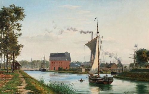 Mathias Lütken (1841 - 1905) - Odense Canal, Muus Warehouse, on Englandskajen, seen from Mill Q