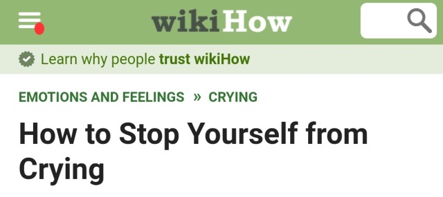 a cropped screenshot of a wikipedia page. it shows the wikipedia header, as well as the title of the article, which is "How to Stop Yourself from Crying".