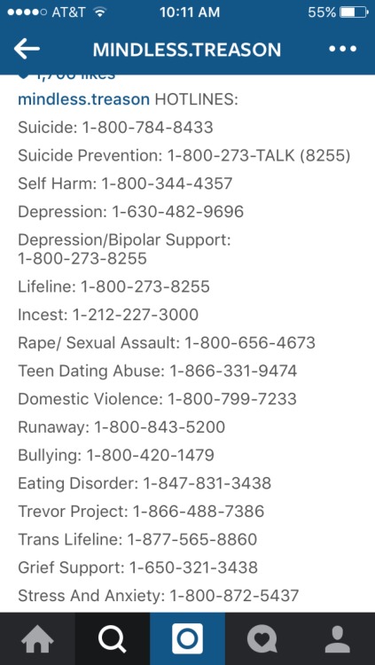 depression-fucking-sucks:Hotlines for you guys. Love you all. ❤️