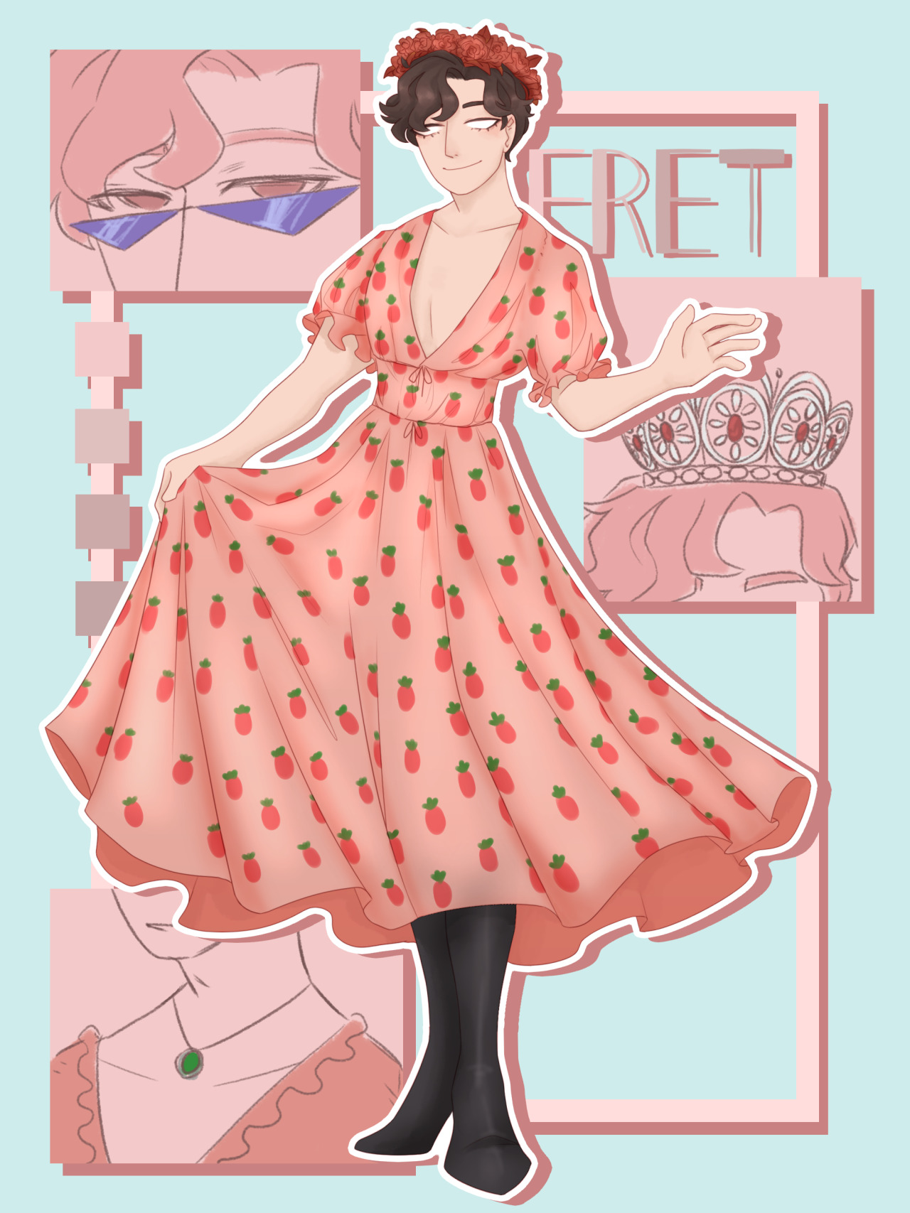 eret strawberry dress drawing