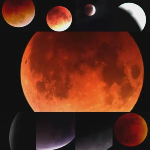 Éclipse totale de la Lune, avec des nuances de rouges, oranges et jaunes. #lune #moon #moonlight #mo